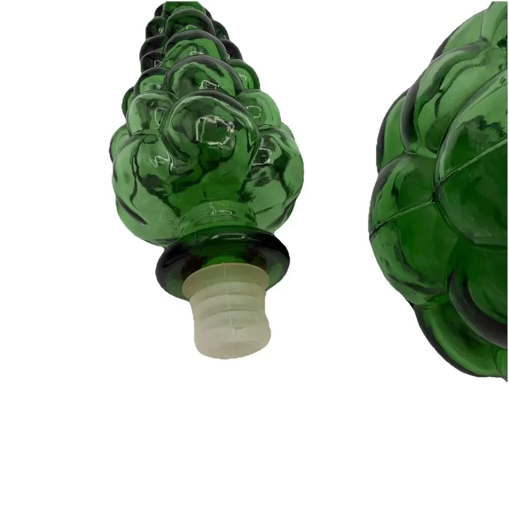 Vintage Italian Green Glass Genie Bottle Bulging Bubble Stopper MCM 60s 70s